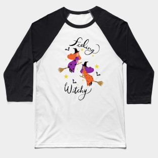 "Feeling Witchy" - Hand lettered // Orange & Purple haired witches (Halloween design) Baseball T-Shirt